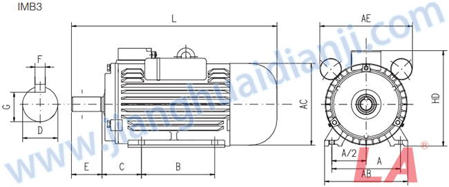 YL系列雙值電容單相異步電動機(jī)外形及安裝尺寸圖IMB3 - 六安江淮電機(jī)有限公司