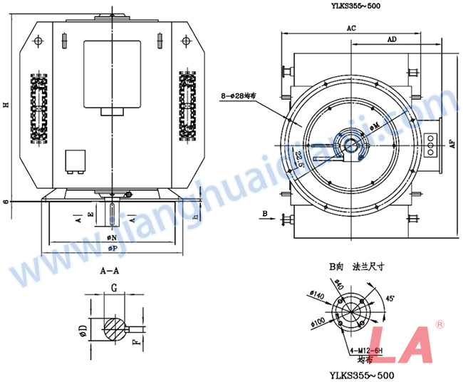 YLKS系列高壓立式三相異步電動機外形及安裝尺寸圖(YLKS450-630 IP23 10KV) - 六安江淮電機有限公司