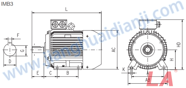 MS系列鋁殼三相異步電動(dòng)機(jī)外形及安裝尺寸圖IMB3 - 六安江淮電機(jī)有限公司